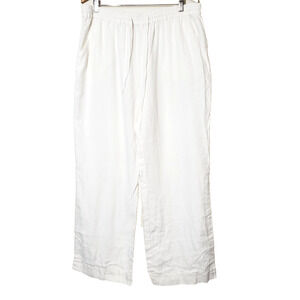 Soft Surroundings Womens 1X Wide Leg Linen Pants White Bohemian Beach Plus Size